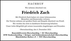 Traueranzeige Friedrich Zach