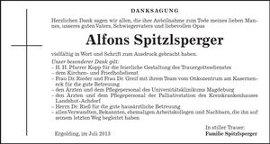 Traueranzeige Alfons Spitzlsperger