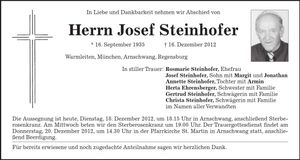 Traueranzeige Josef Steinhofer