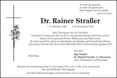 Traueranzeige Dr Rainer Straßer