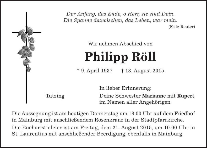 Traueranzeige Philipp Röll