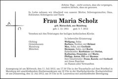 Traueranzeige Maria Scholz