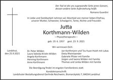 Traueranzeige Jutta Korthmann-Wilden