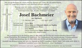 Traueranzeige Josef Bachmeier