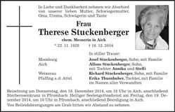 Traueranzeige Therese Stuckenberger
