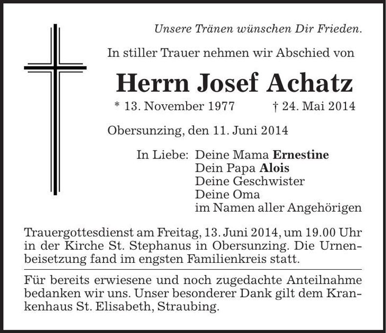 Traueranzeige Josef Achatz