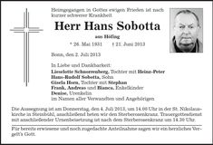 Traueranzeige Hans Sobotta