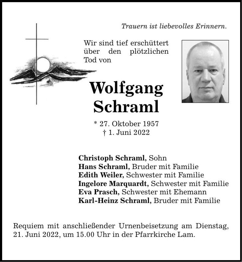 Traueranzeige Wolfgang Schraml