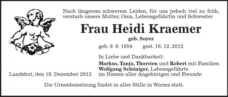 Traueranzeige Heidi Kraemer