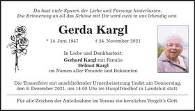 Traueranzeige Gerda Kargl