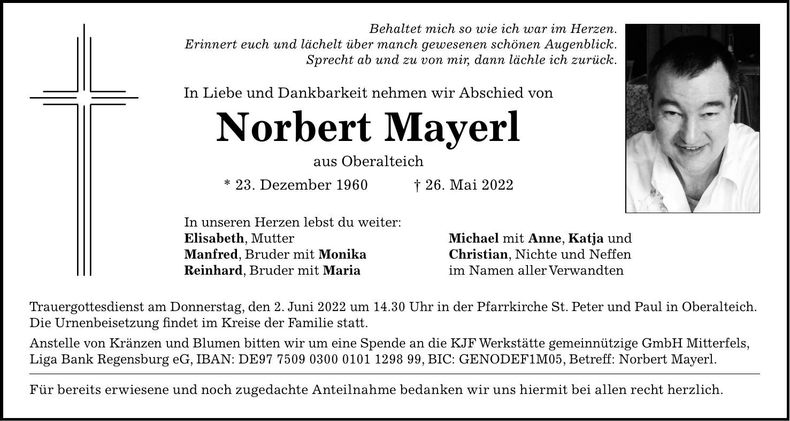 Traueranzeige Norbert Mayerl