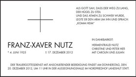 Traueranzeige Franz-Xaver Nutz