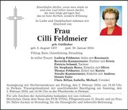 Traueranzeige Cilli Feldmeier