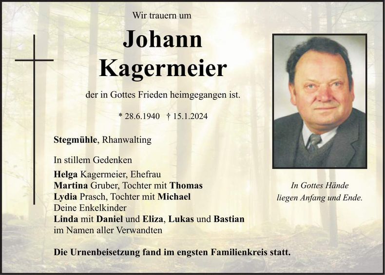 Traueranzeige Johann Kagermeier