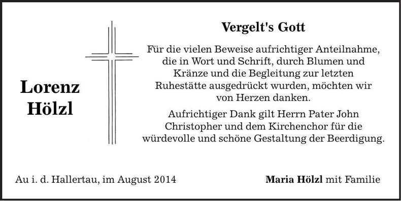 Traueranzeige Lorenz Hölzl