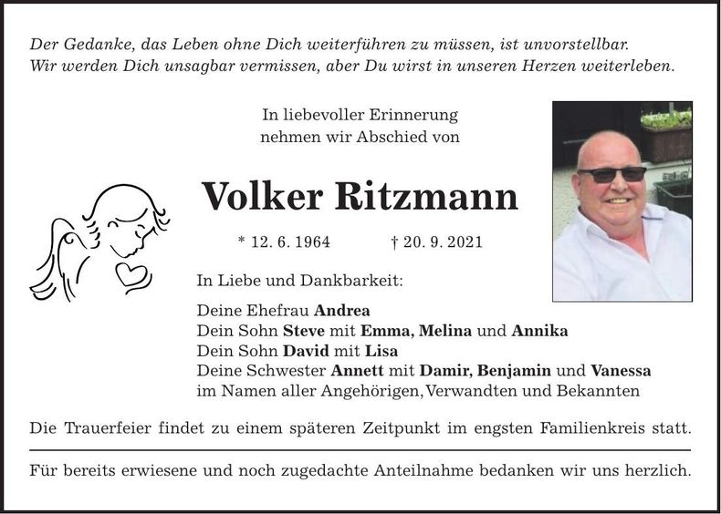 Traueranzeige Volker Ritzmann