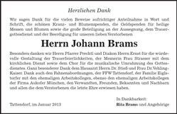Traueranzeige Johann Brams