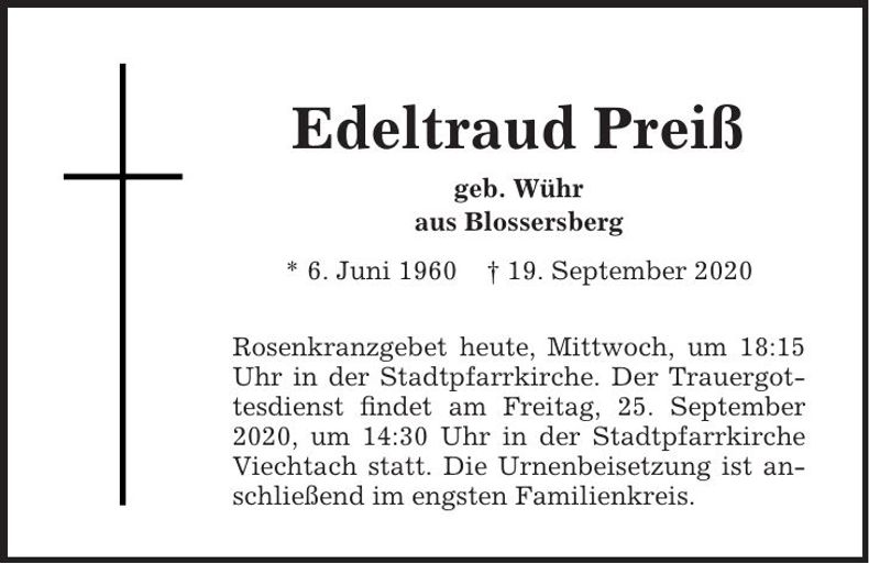 Traueranzeige Edeltraud Preiß