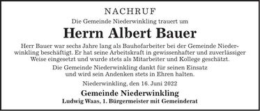Traueranzeige Albert Bauer