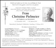 Traueranzeige Christine Pielmeier