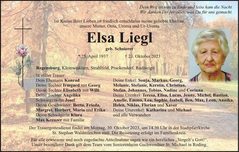 Traueranzeige Elsa Liegl