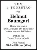 Traueranzeige Helmut Baumgart