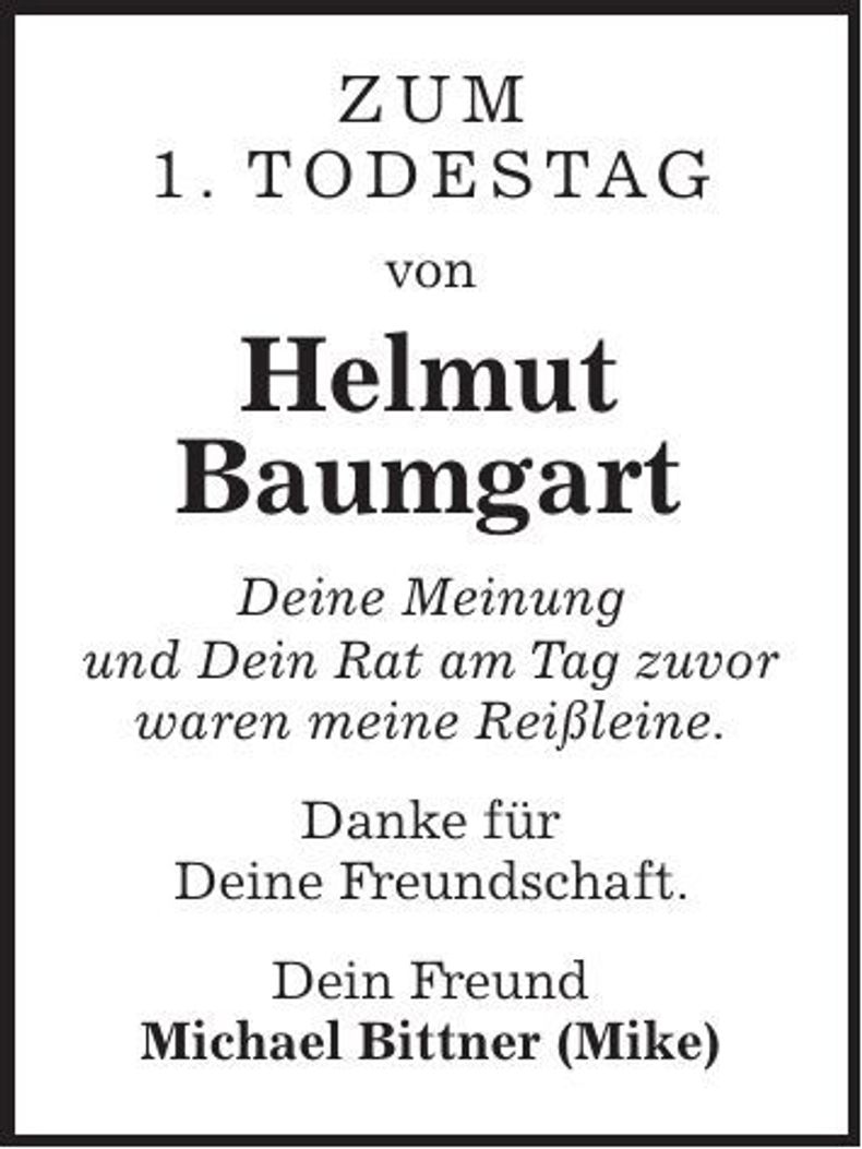 Traueranzeige Helmut Baumgart