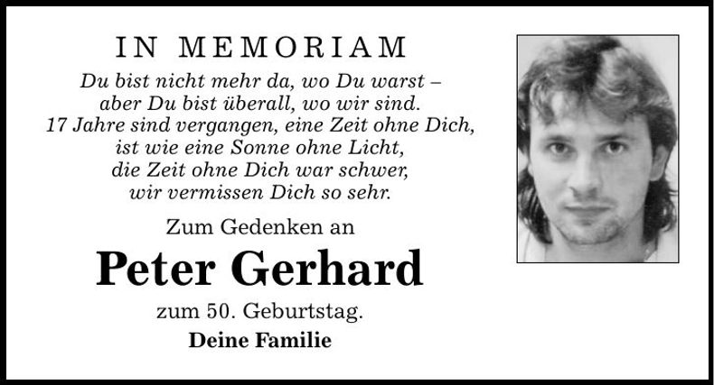 Traueranzeige Peter Gerhard