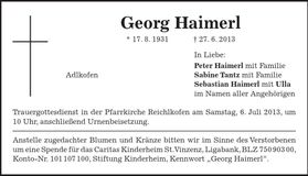 Traueranzeige Georg Haimerl