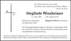 Traueranzeige Sieglinde Winzheimer