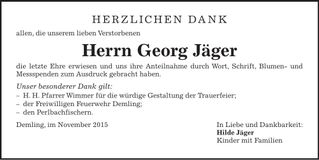 Traueranzeige Georg Jäger