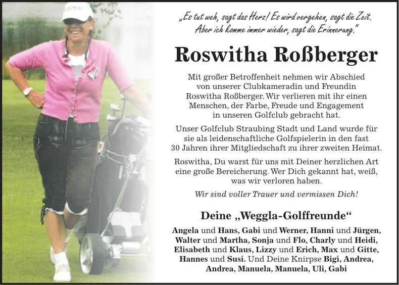 Traueranzeige Roswitha Roßberger