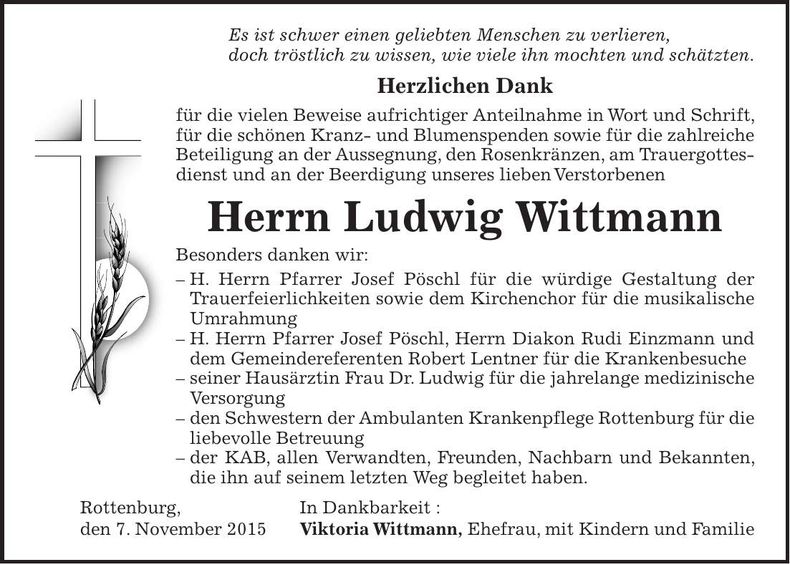 Traueranzeige Ludwig Wittmann