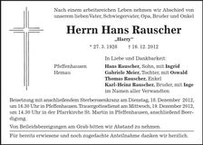 Traueranzeige Hans Rauscher