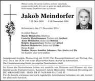 Traueranzeige Jakob Meindorfer