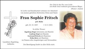 Traueranzeige Sophie Fritsch