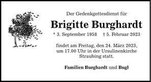 Traueranzeige Brigitte Burghardt