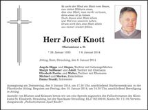 Traueranzeige Josef Knott