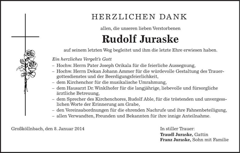 Traueranzeige Rudolf Juraske