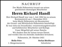 Traueranzeige Richard Handl