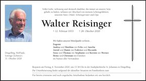 Traueranzeige Walter Reisinger