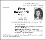 Traueranzeige Rosemarie Mahl