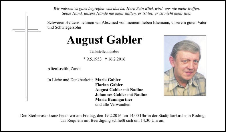 Traueranzeige August Gabler