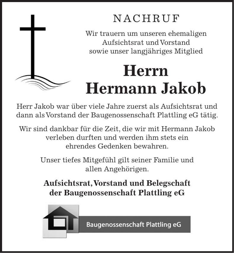 Traueranzeige Hermann Jakob