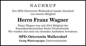 Traueranzeige Franz Wagner