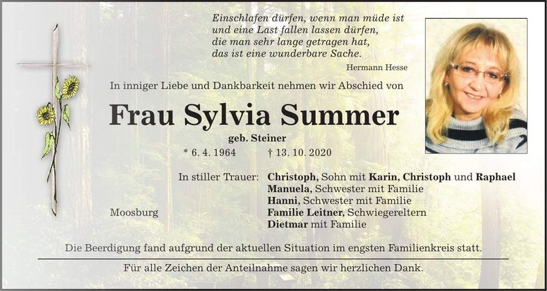 Traueranzeige Sylvia Summer