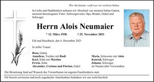 Traueranzeige Alois Neumaier