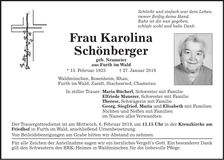 Traueranzeige Karolina Schönberger