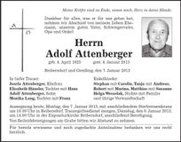 Traueranzeige Adolf Attenberger