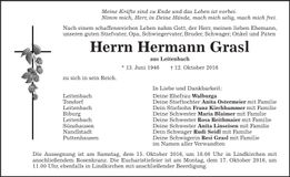 Traueranzeige Hermann Grasl